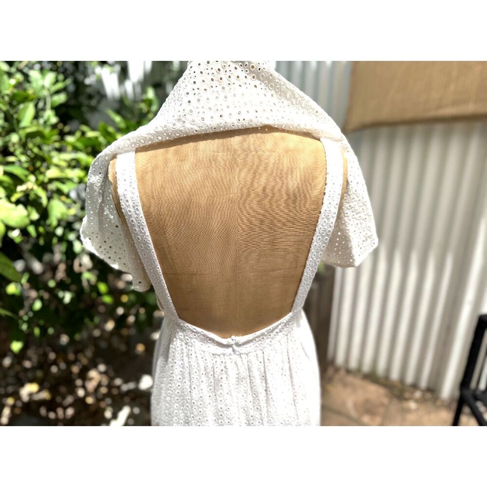 RARE Alexa Chung White Cotton Eyelt Fluttr Cape Midi Dress SZ EU 14 = US 10 2017 - Picture 11 of 16